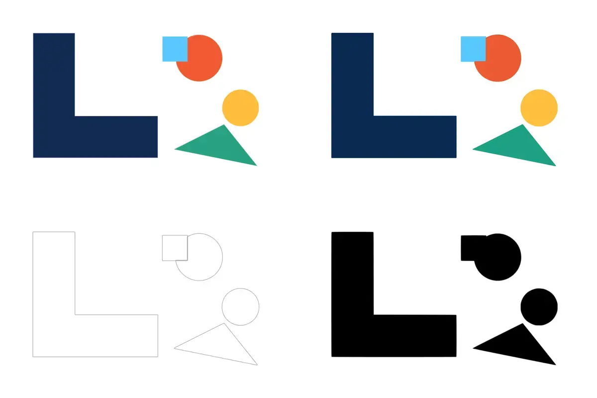 Flat icon sample: before and after conversion with cut and backing outputs